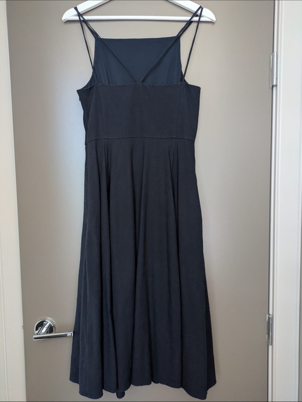 Theory Square Neck Voluminous Dress Caliver Linen Deep Navy Blue Crossback 4 - Picture 2 of 9